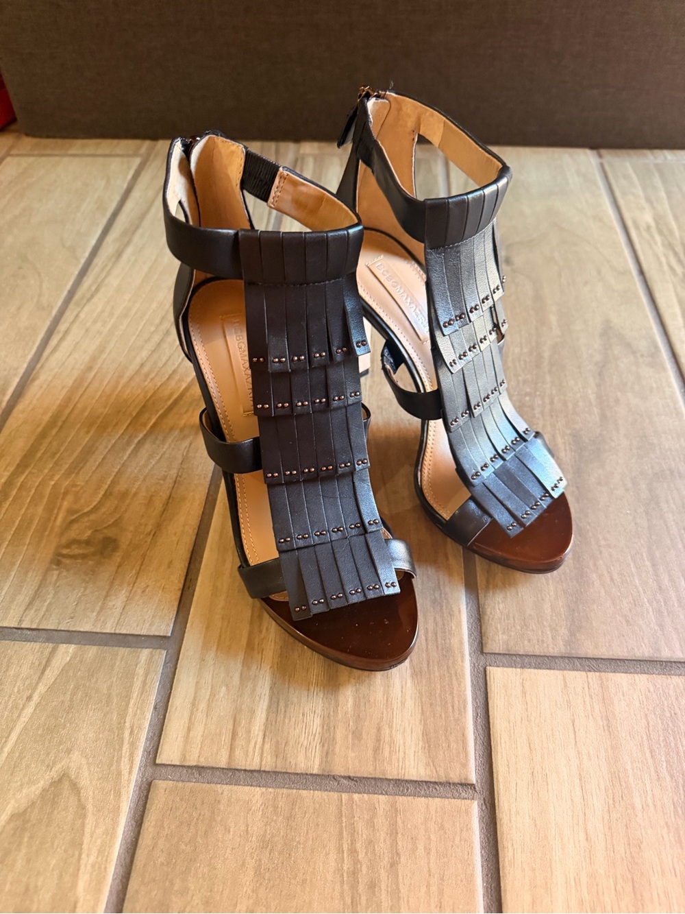 BCBGMaxAzria Black Fringe Studded High Heels